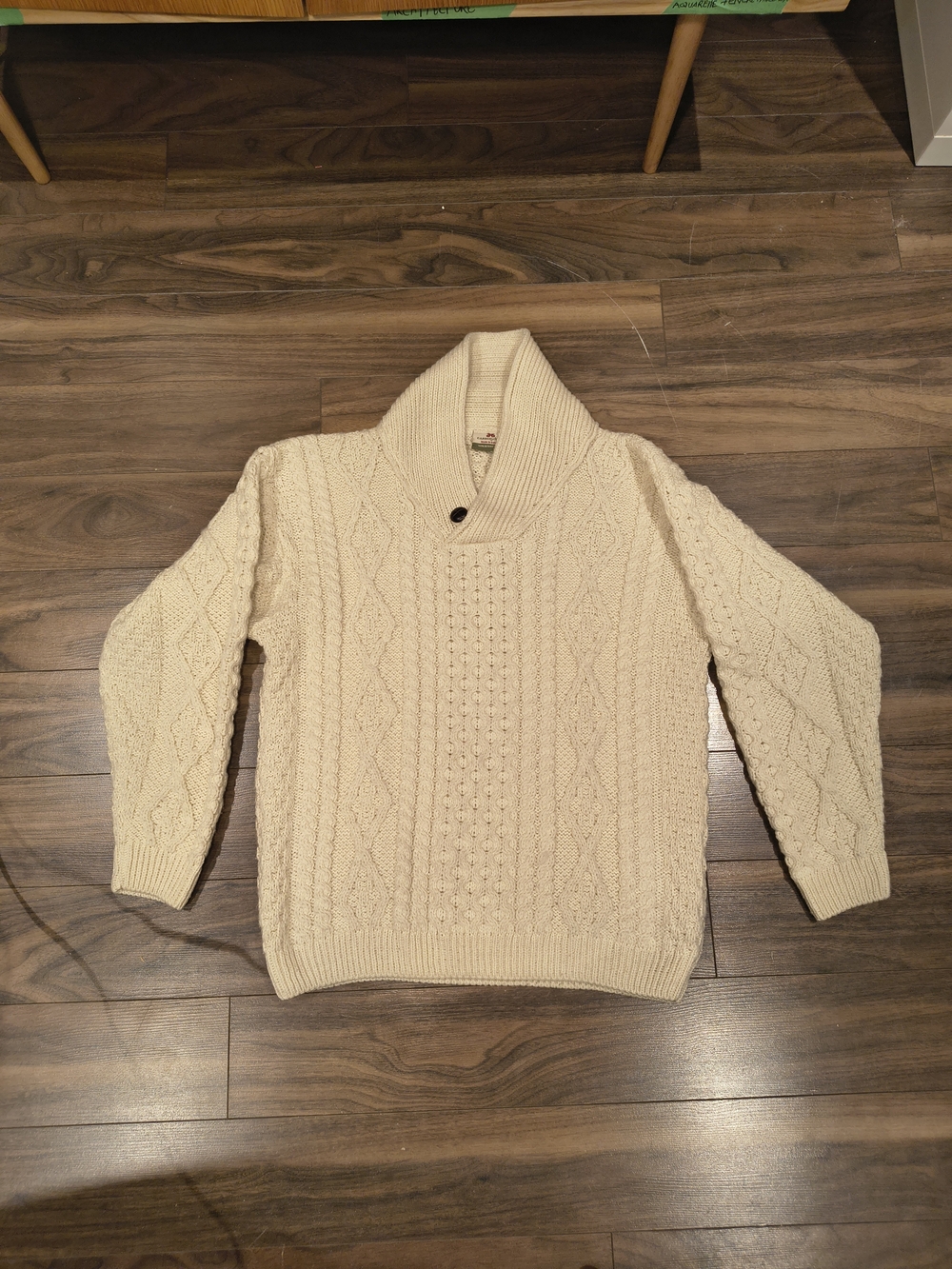 Carraig Donn Irish Aran Merino Wool Shawl Collar Sweater Men’s M Ireland